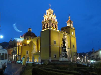 Boston Prnitmakers in Guanajuato, Mexico, the Basilica at night