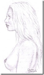 femeie din profil desen in creion - woman pencil drawing