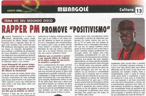 Entrevista do rapper PM no Jornal da Embaixada de Angola em Portugal