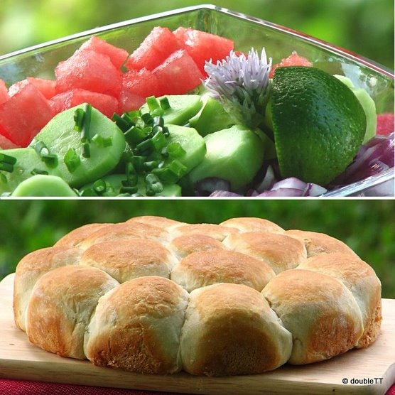 salata od lubenice i krastavaca i crvenog luka i slane buhtle-1