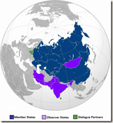 Carte des pays de membre de l'OCS