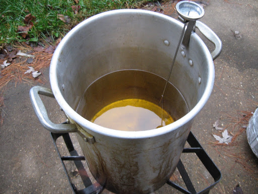 The turkey cooks at 350 degrees, but it is a good idea to heat it to about 375 as once the turkey is added, the oil temperature will drop.