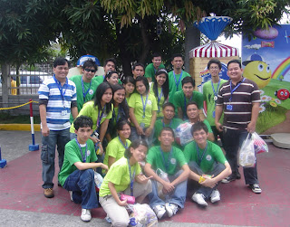 February 27: Students pose behind huge Gardenia tasty bread.