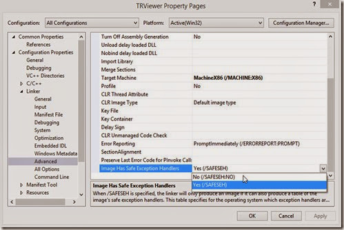 Set Image Has Safe Exception Handlers to No Set Image Has Safe Exception Handlers to No