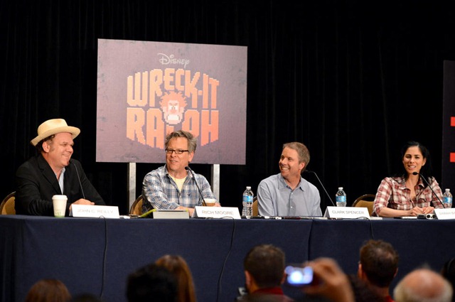 SAN DIEGO, CA - JULY 12:  (L-R) Actor John C. Reilly, director Rich Moore, producer Clark Spencer, and actress Sarah Silverman speak at the "Wreck-It Ralph" interviews during Comic-Con International 2012 at Hilton Bayfront Hotel on July 12, 2012 in San Diego, California.  (Photo by Alberto E. Rodriguez/WireImage)