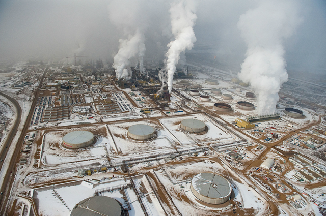 Aerial view of Athabasca tar sands upgrader in winter. Photo: Garth Lenz