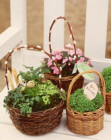 Plant flowers, herbs, or grasses in a basket to create a long-lasting gift. (Martha Stewart Living, April 2000)