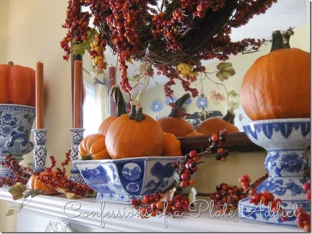 CONFESSIONS OF A PLATE ADDICT Blue, White and Bittersweet Fall Mantel