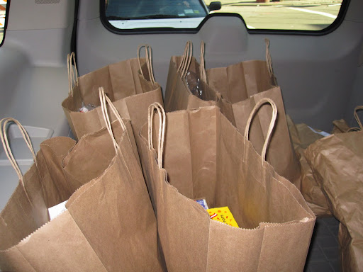 All of the bags of candy in the back of the car.