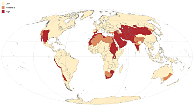 Global distribution of physical water scarcity by major river basin, 2011. fao.org