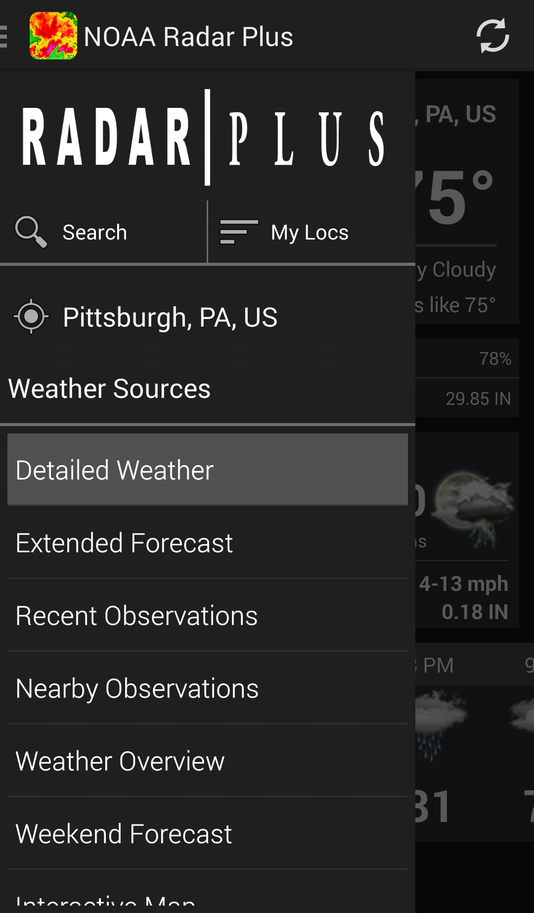 Android application NOAA Radar Plus screenshort