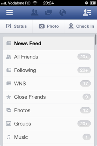 Facebook iOS v6 News Feed filters