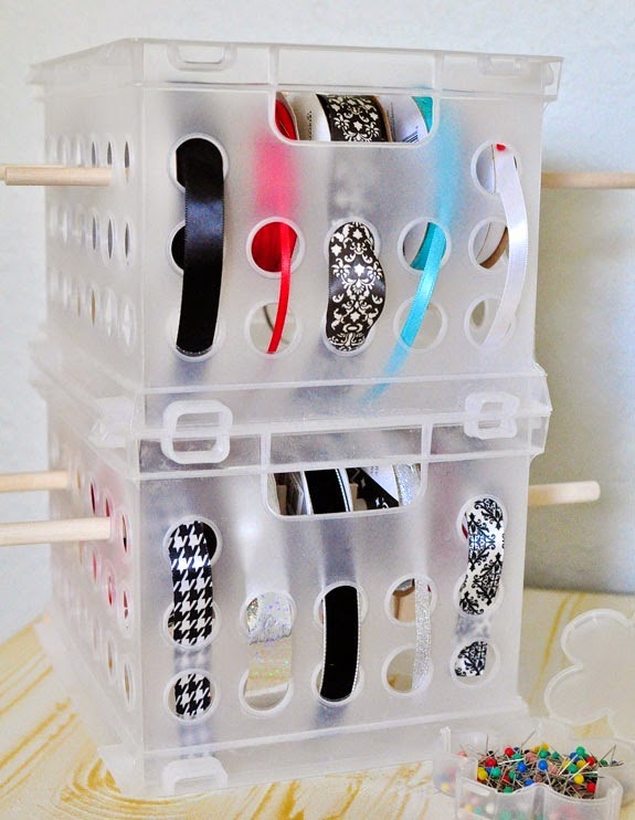 #DIY $3 Craft Ribbon Storage with Built In Dispenser #DIY $3 Craft Ribbon Storage with Built In Dispenser