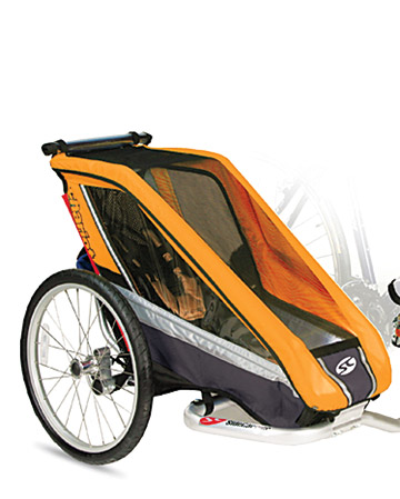 This side carrier by Chariot Carriers lets you see your kid at all times and stays grounded even during quick turns. Retail price: $500