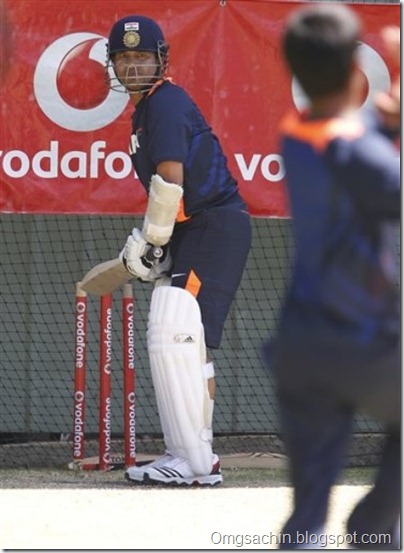 India's Sachin Tendulkar bats in the nets during a training session at the WACA in Perth, Australia on Wednesday, Jan. 11, 2012. Australia will play India in the third test sta