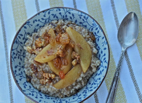 Apple-Cinnamon Oatmeal with Golden Raisins & Honeyed Walnuts