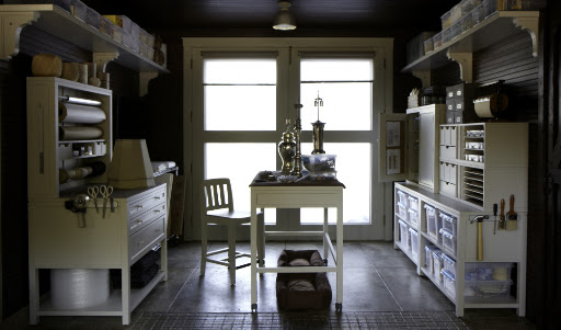 An overall view of Martha's new homekeeping room.  The furniture is from our line with Home Decorator's Collection (homedecorators.com).