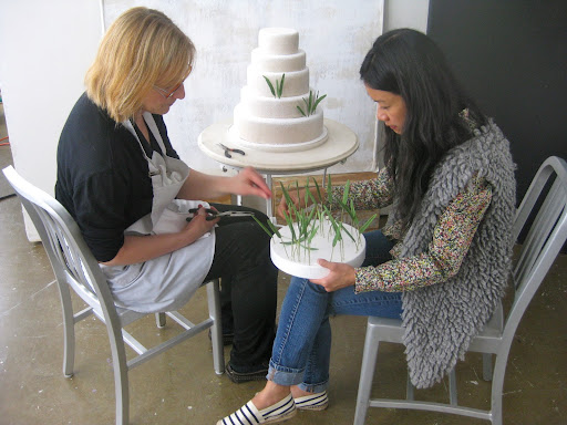 Wendy and Katie dressed up the cake with the snowdrops.
