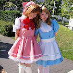 cute japanese girls in maid cosplay at tokyo big sight in Tokyo, Japan 