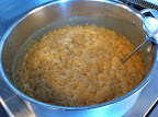 The caramel begins to turn amber as the temperature approaches 248 degrees.