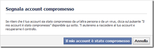 Facebook Segnala account compromesso