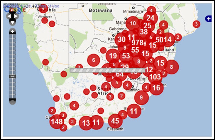 SOUTH AFRICA CRIME MAP FARMITRACKER WHITE VICTIMS DEC112011