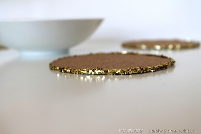 Cork & Gold Glitter Coasters with Lifestyles Crafts via homework | carolynshomework.com
