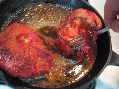 The tomatoes were starting to break down quickly as I finished peeling.