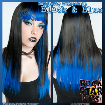 Black & Electric Blue Duplicity Wig | RockStarWigs.com