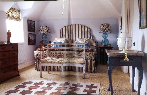 The bedside lamps are from Yeoward's collection. I love the way he worked around the sloping ceiling in this room.