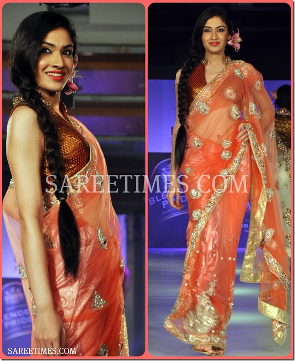 Orange_Designer_Shimmer_Saree