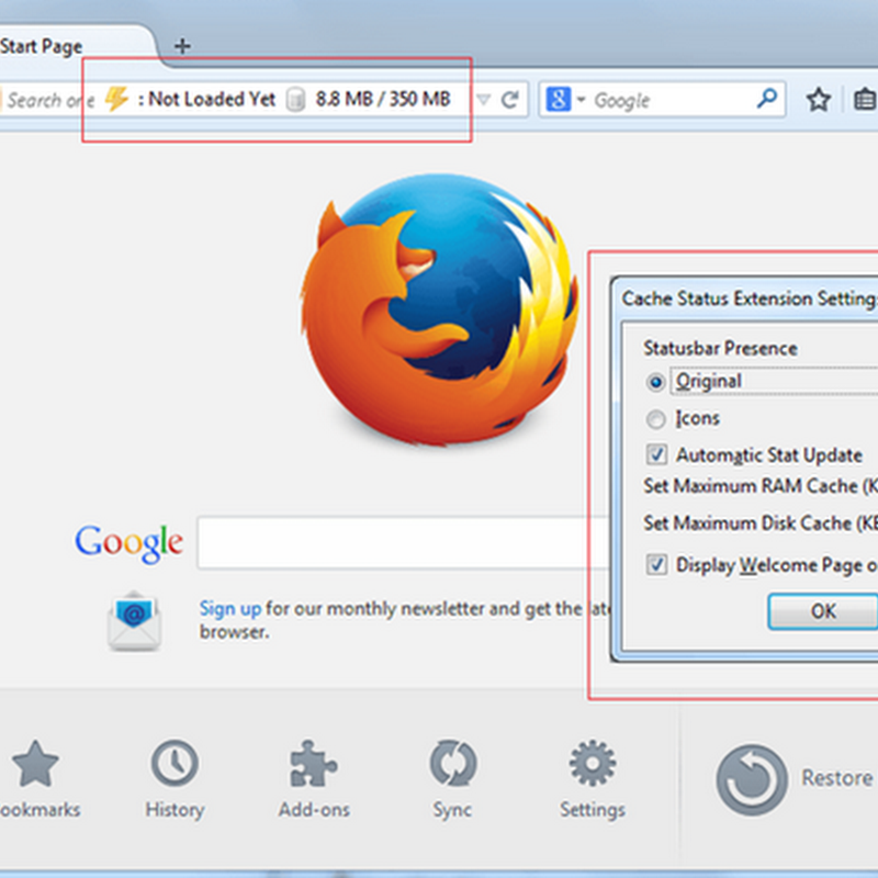Cache Status addon gratuito per Firefox che consente di liberare la memoria occupata in eccesso.
