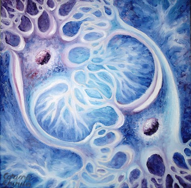 Neurons oil on canvas painting - Neuroni in tandem simapse pictura ulei pe panza