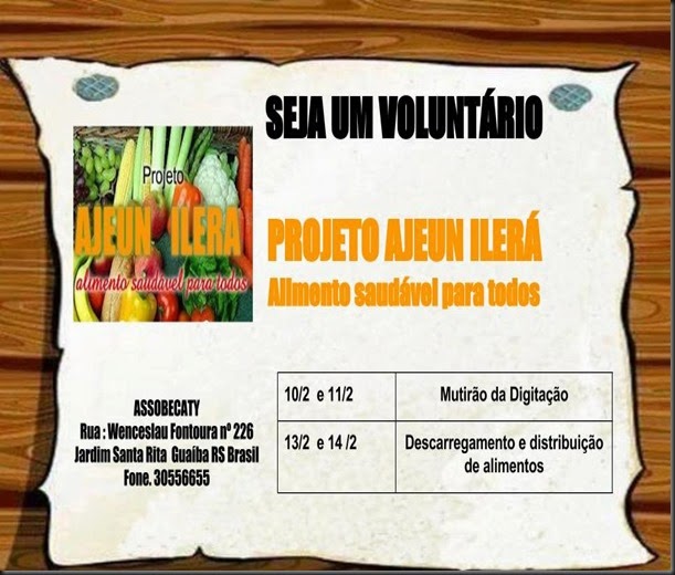 Chamada para voluntários Ajeun Ilerá Chamada para voluntários Ajeun Ilerá