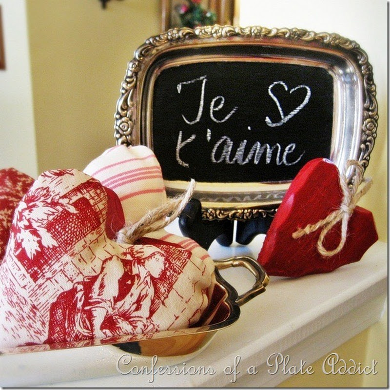 Ticking and Toile Hearts...and...A Frenchy Valentine Chalkboard 