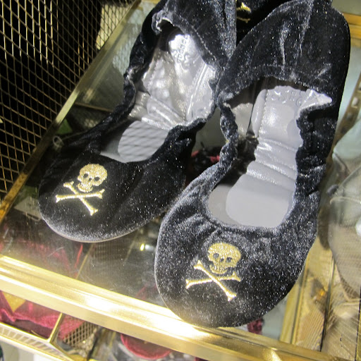 Our intern loved these skull and crossbones velvet ballet slippers.