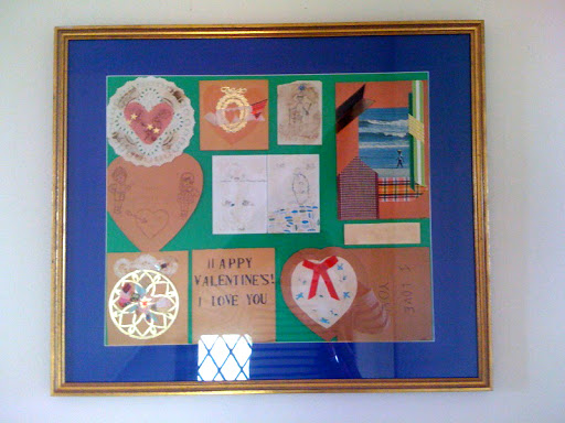 This is a collection of Valentine's Day cards from different family members. I love the different shapes and sizes and the contrasting colors of the blue matting.