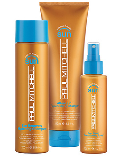 Paul Mitchell Sun Recovery Hydrating Shampoo, After-Sun Replenishing Masque, and Sun Shield Conditioning Spray