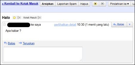 Tampilan isi email yang masuk di Gmail