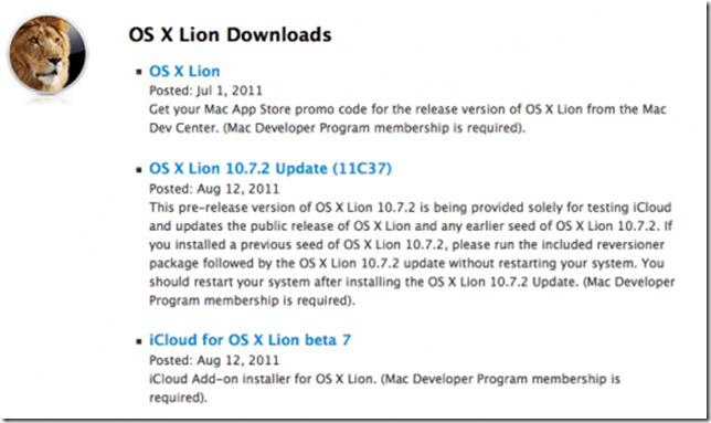 OS X Lion 10.7.2 and iCloud Beta 7 Seeded To Developers