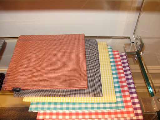 Vibrant gingham pocket squares at Kleinfeld.