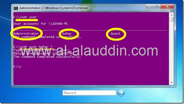 net user  to remove password by Al-alauddin.com
