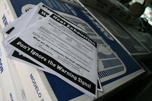 Papers warning about the dangers of heat exhaustion are to be handed out with each fan. (photo credit: James Mulvenon)