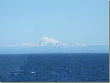 Mt Baker as seen through the window of the ferry