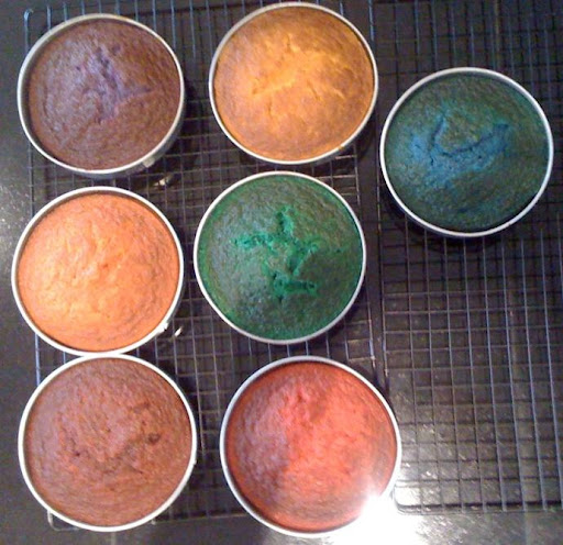 Let the cakes cool in their pans for about 15 minutes then turn them out to cool onto racks.