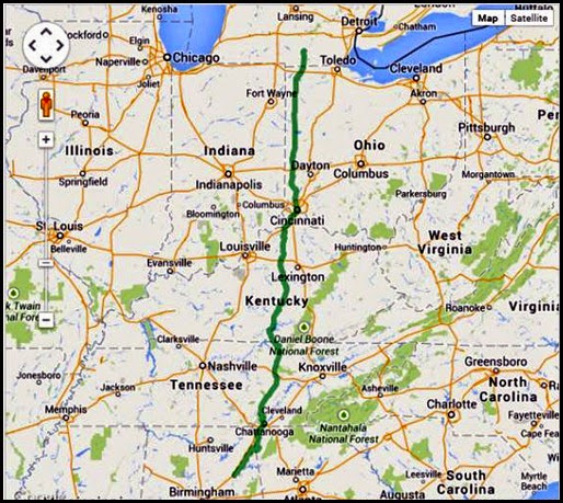 00 - Rt 127 Yardsale Map - 690 miles from Addison, MI to Gadsden, AL