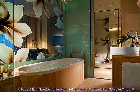 CROWNE PLAZA  CHANGI AIRPORT HOTELbDELUXE ROOM STAY SINGAPORE AZUR RESTAURANT BUFFET BRUNCH FOOD BAR 75 BATH TUB SWIMMING POOL