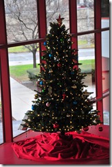 A colorful holiday tree greets visitors in the lobby. A colorful holiday tree greets visitors in the lobby.