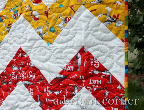 Quilting on a chevron quilt