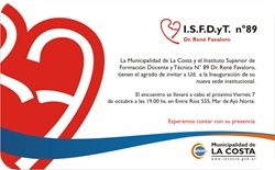 Invitación a la inauguración de la nueva sede del ISFDyT Nº 89 de Mar de Ajó